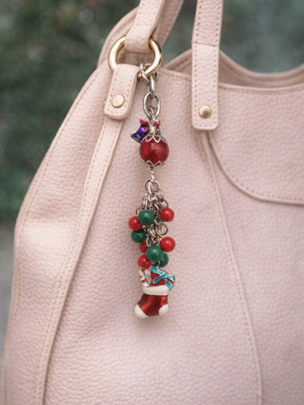 Handmade Christmas Purse Charm with Beads & Festive Charms